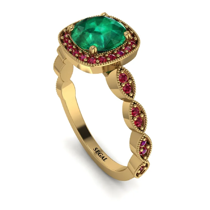 women's engagement rings with opal accent -Vintage Inspired Emerald Halo Ring - Frances No. 49