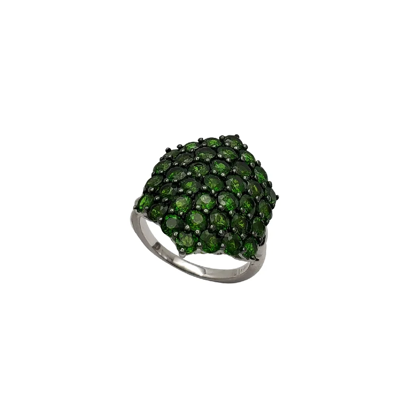 women's rings with amethyst -Green Zirconia Hexagon Ring (Silver)