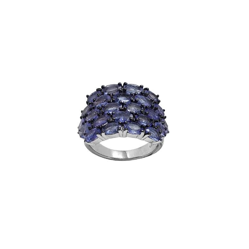 women's rings with princess-cut diamond -Purple Oval Zirconia Pave Ring (Silver)