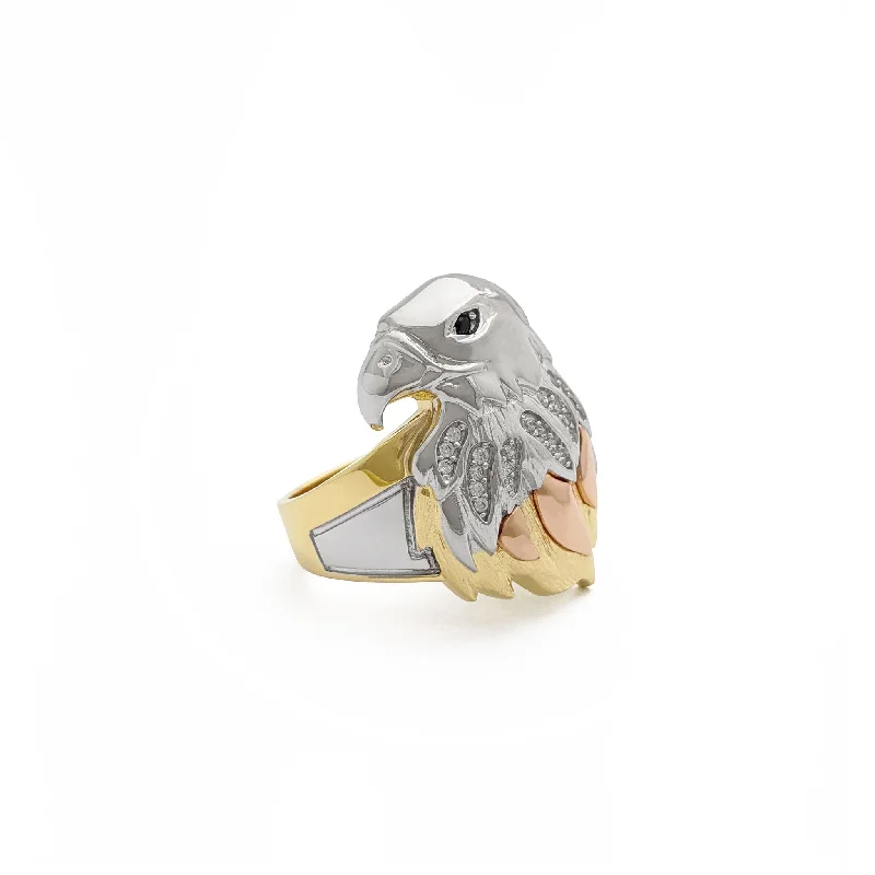 women's rings with diamond halo -Tri-Tone American Eagle Ring (14K)