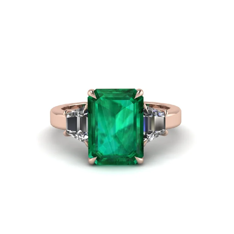 women's engagement rings with tapered baguette -Emerald Emerald Cut Three Stone Ring With Custom Baguette - Yvette No. 5