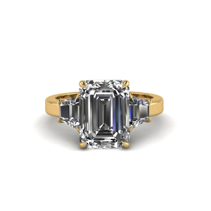 women's engagement rings with heart-shaped diamond -Diamond Emerald Cut Three Stone Ring With Custom Baguette - Yvette No. 1