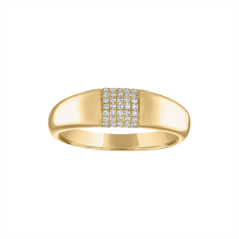 women's engagement rings with sleek finish -14KT GOLD PAVE DIAMOND LINE DOME RING