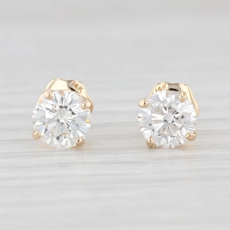 women's earrings with dangling style -1.02ctw Round Diamond Solitaire Stud Earrings 14k Yellow Gold April Birthstone