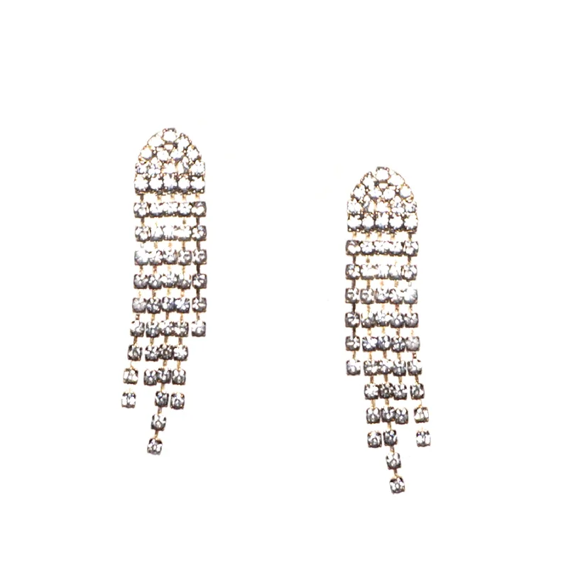 women's earrings with gold-plated design -Cascading Crystal Earring by Marlyn Schiff