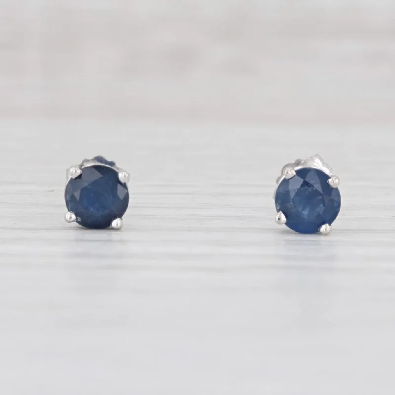 women's earrings with crystal studs -1ctw Blue Sapphire Stud Earrings 14k White Gold September Birthstone Solitaire