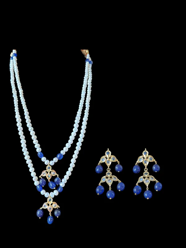 women's necklaces with pendant -SAT85 Two layered fresh water pearl hyderabadi necklace set / satlada ( READY TO SHIP )