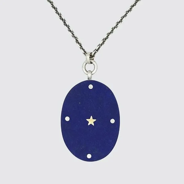 women's necklaces with minimalist pendant -Large Oval Lapis Pendant Necklace with Gold Star