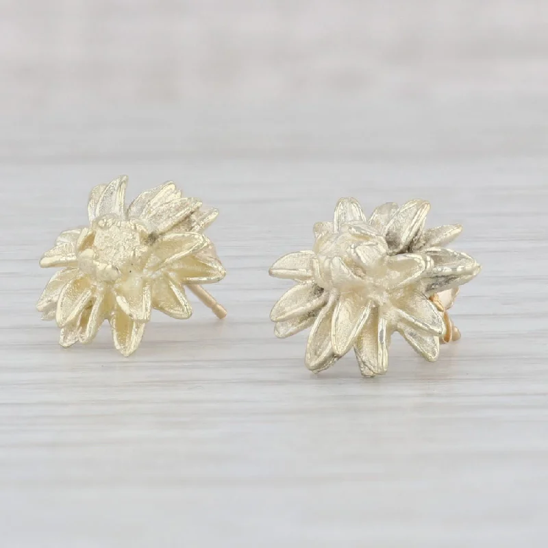 women's earrings with triangle shape -Flower Stud Earrings 14k Yellow Gold Pierced Floral Studs