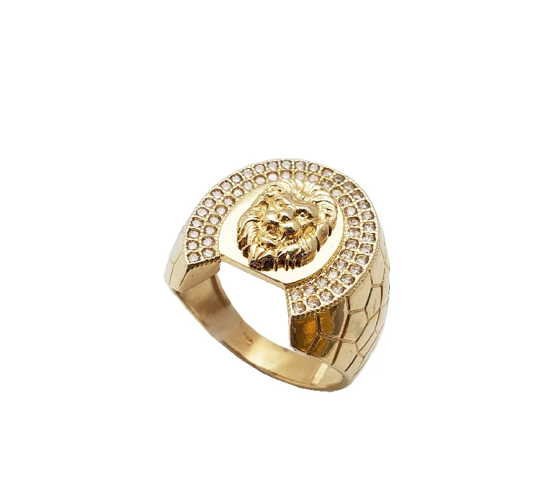 women's rings with side stones -Lion Stoneset Horseshoe Ring ( 14K)