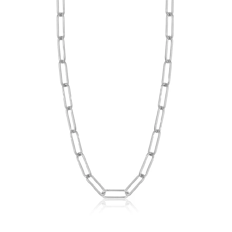 women's necklaces with cross design -Silver Paperclip Chunky Chain Necklace