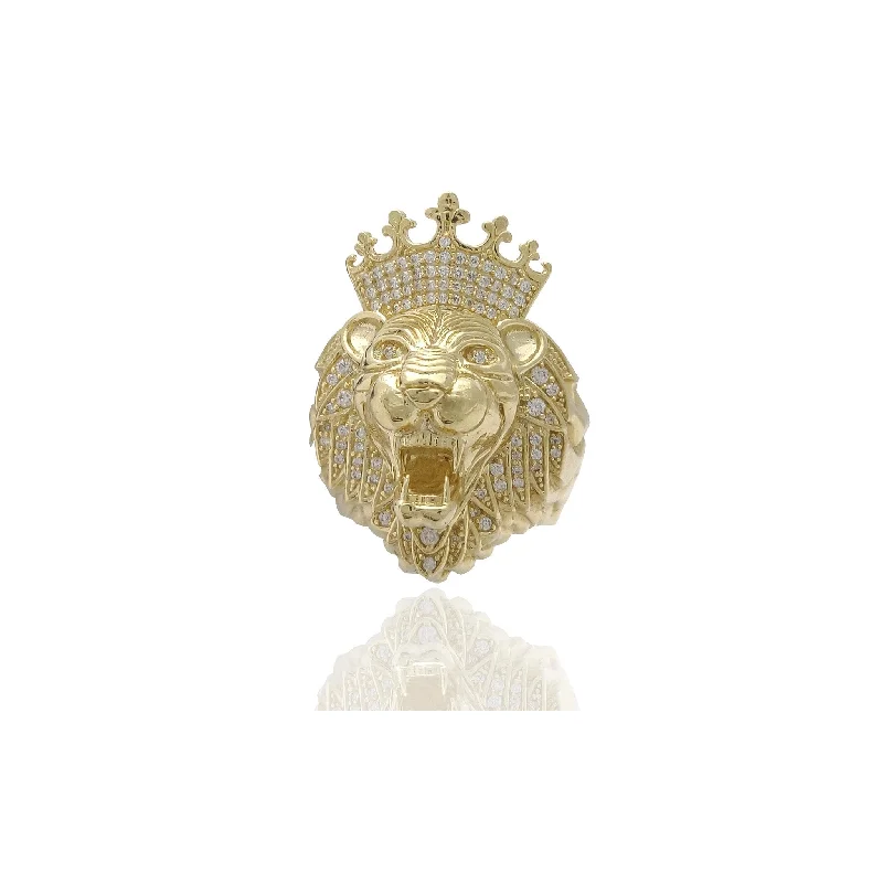 women's rings with intricate design -King Lion Head CZ Ring (14K)