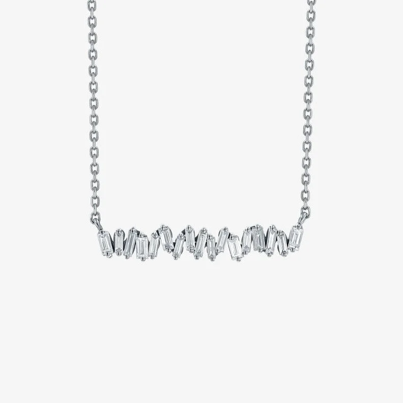 women's necklaces with solitaires -18k White Gold Diamond Fireworks Bar Necklace