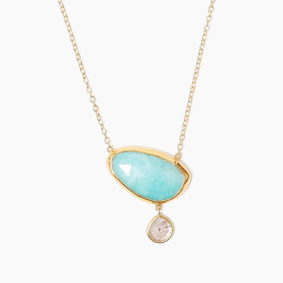 women's necklaces with emerald pendant -14K Amazonite Diamond Drop Gold Cliff Necklace