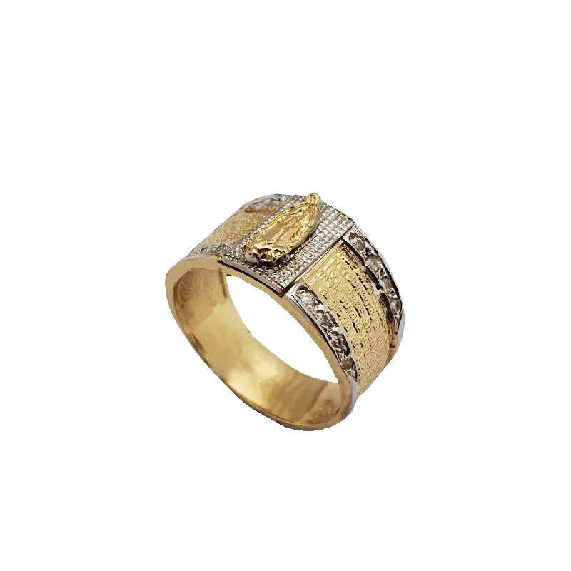 women's rings wedding -Two-Tone Virgin Mary Scripture Ring (14K)