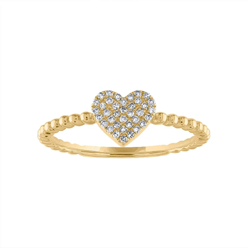 women's engagement rings with stackable design -14KT GOLD PAVE DIAMOND HEART BEAD RING