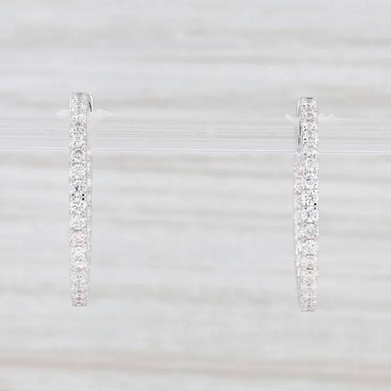 women's earrings with stone accents -New 1.12ctw Diamond Inside Out Hoop Earrings 14k White Gold Pierced Round Hoops