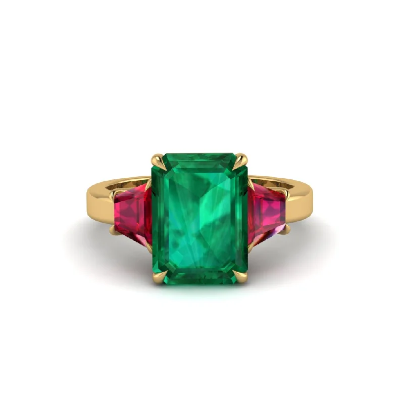 women's engagement rings with delicate band -Emerald Emerald Cut Three Stone Ring With Custom Baguette - Yvette No. 49