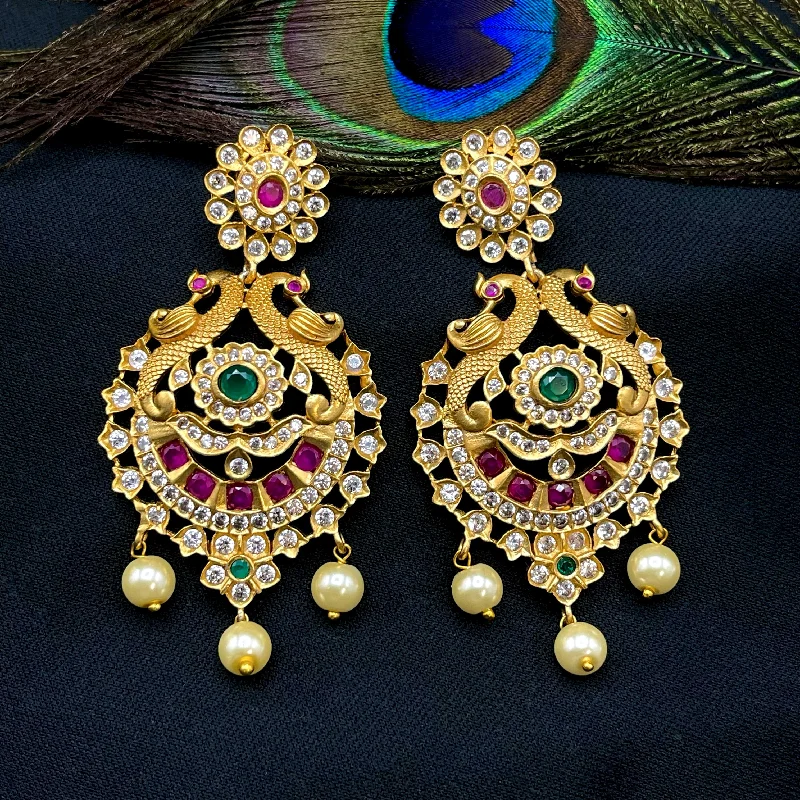 women's earrings with circular design -Peacock Matte Antique Gold Earrings