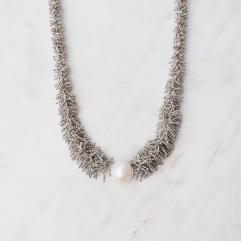 women's necklaces with solitaires -Graduated Fuzzy Necklace with Center White Pearl