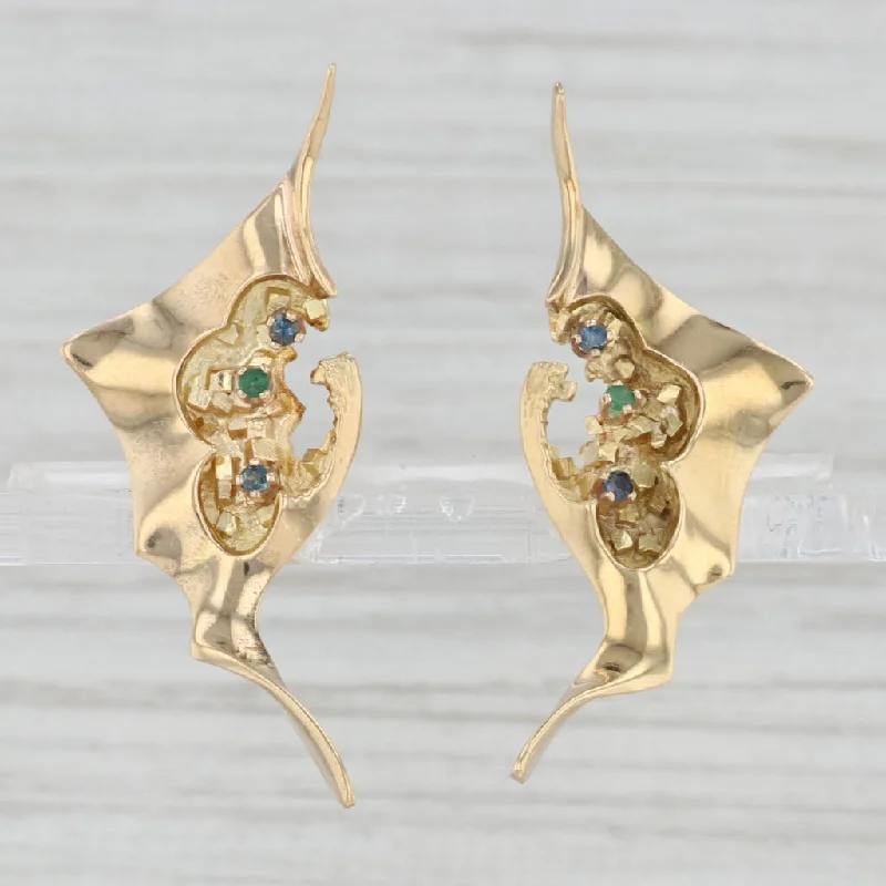 women's earrings with colored stones -Sapphire Emerald Hummingbird Earrings 18k Yellow Gold Bryant Bird Jewelry