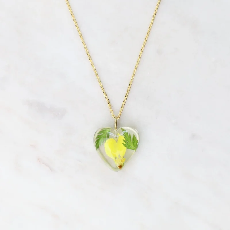 women's necklaces with round pendant -Botanical Mini Heart Necklace - Daisy April Birthday Month