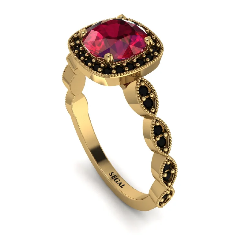 women's engagement rings with curved band -Vintage Inspired Ruby Halo Ring - Frances No. 40