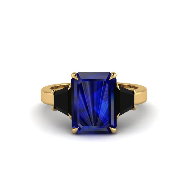 women's engagement rings with bold solitaire -Sapphire Emerald Cut Three Stone Ring With Custom Baguette - Yvette No. 43