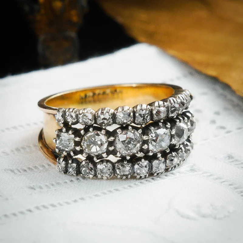 women's engagement rings with square diamond -Rare Find! Fantastic Georgian Diamond Triple Band Ring