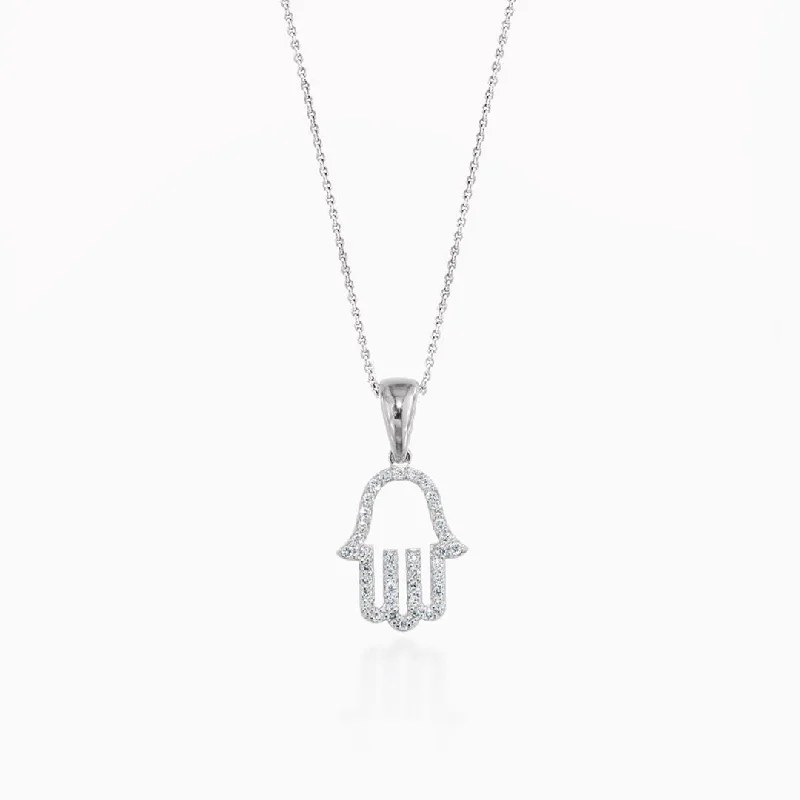 women's necklaces with subtle sparkle -Hamsa Outline Diamond Necklace