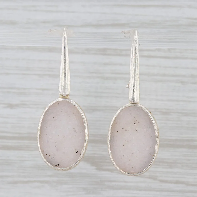 women's earrings with drop style -New Nina Nguyen White Druzy Quartz Drop Earrings Sterling Silver Hook Posts