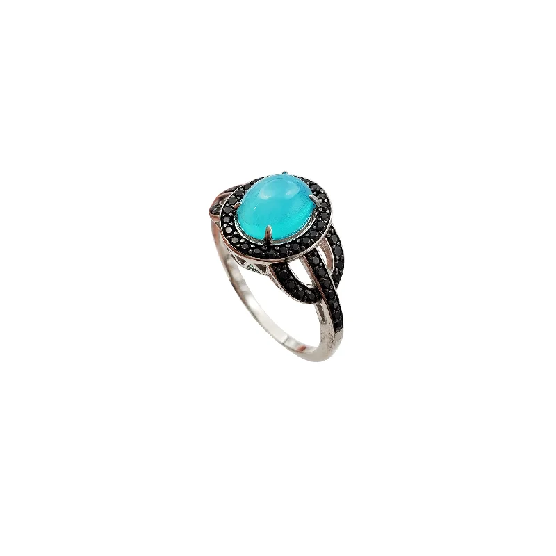 women's rings with double band -Blue Gem Oval Ring (Silver)