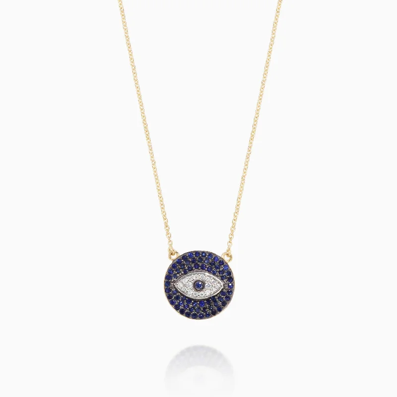 women's necklaces with double chain -Sapphire and Diamond Evil Eye Coin Necklace