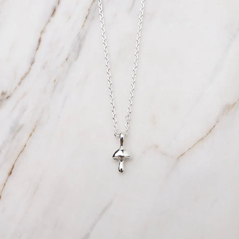 women's necklaces with solitaires -Tiny Mushroom Necklace - Sterling Silver