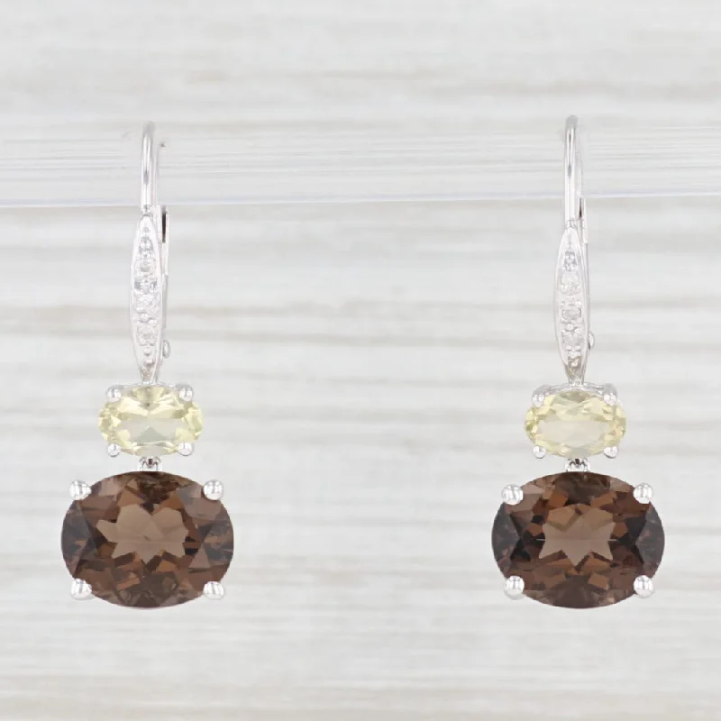 women's earrings with sparkling diamonds -5.72ctw Smoky Quartz Citrine Diamond Drop Earrings 14k White Gold Lever Back