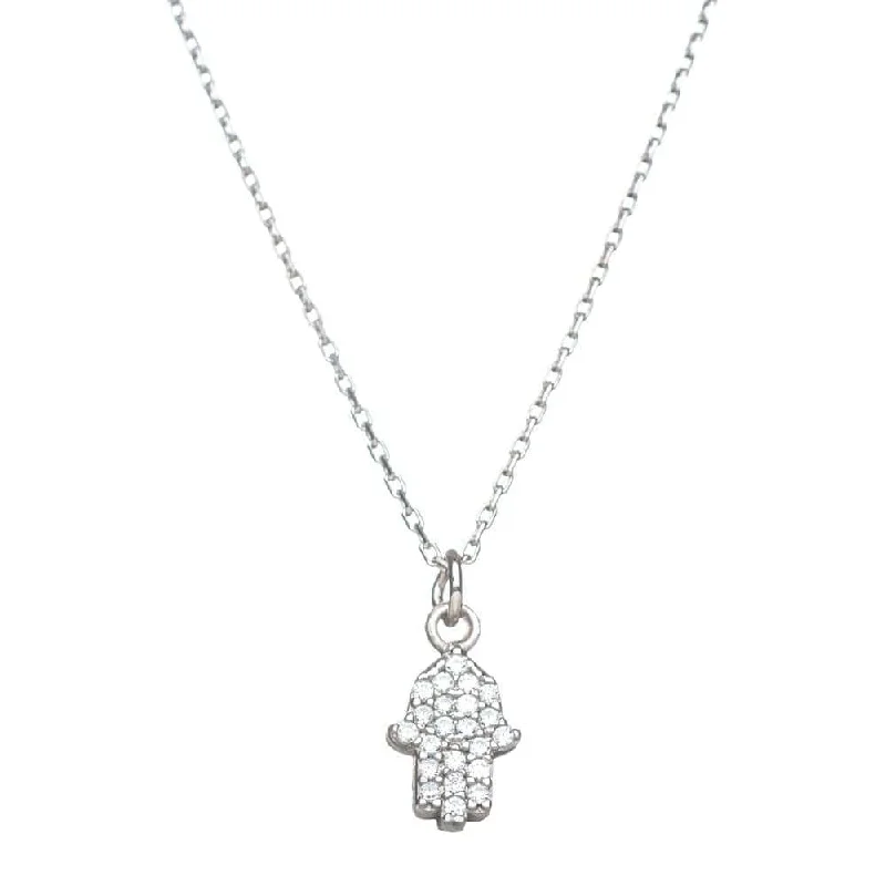 women's necklaces with geometric pendant -CZ Hamsa Necklace - Sliver