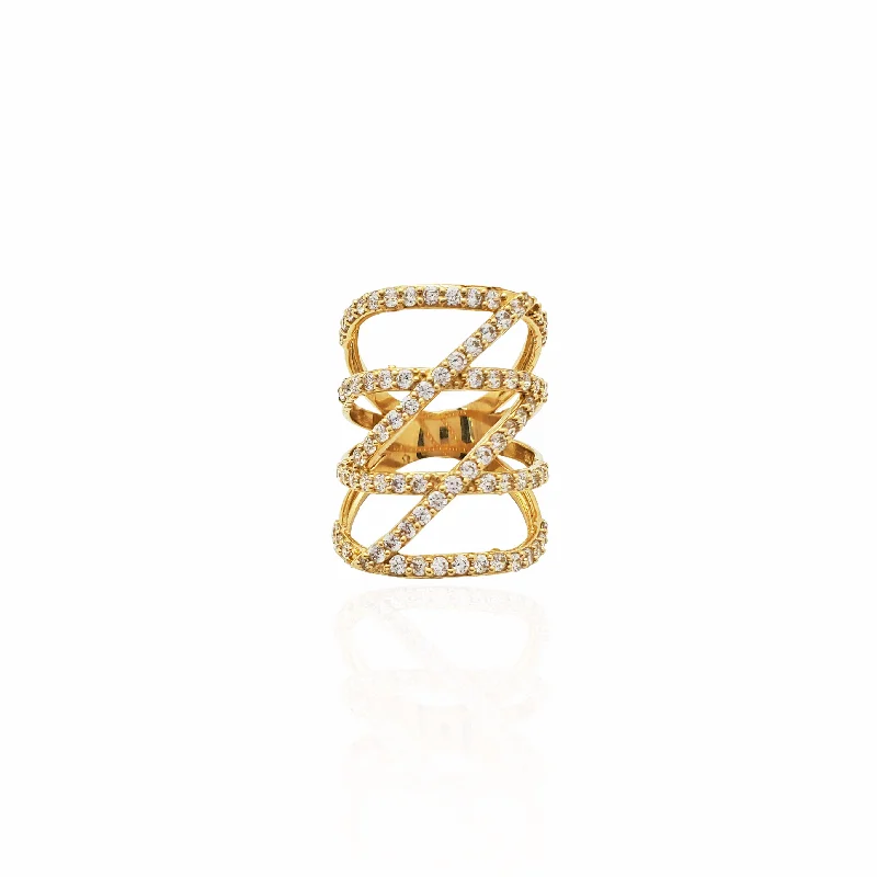 women's rings with diamond cluster -Stacked Zs Long Finger Ring (14K)