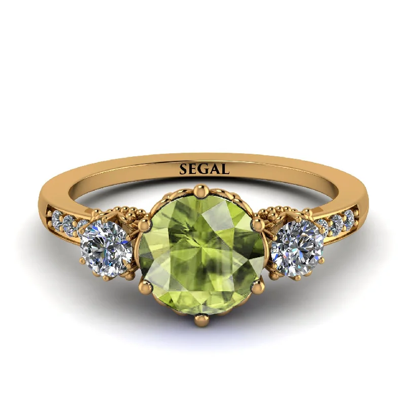 women's engagement rings with pave diamonds -Vintage 3 Stones Peridot Ring With Micro Pave - Luna No. 701