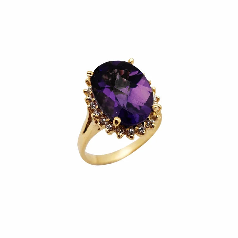 women's rings with gemstone surround -Rose-Cut Purple Stone Halo Ring (14K)