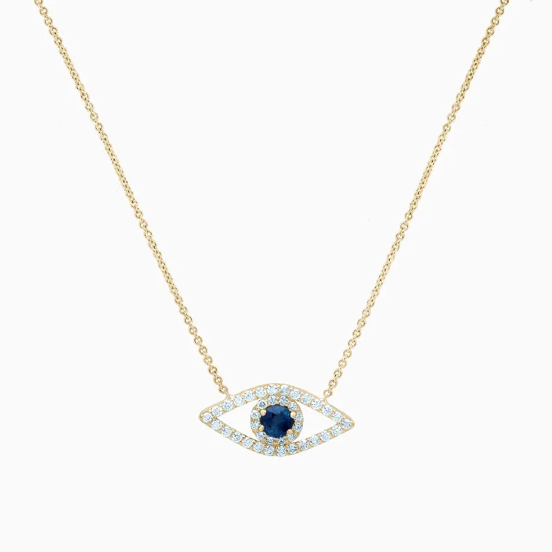 women's necklaces with multi-colored gemstones -Evil Eye Diamond And Sapphire Necklace