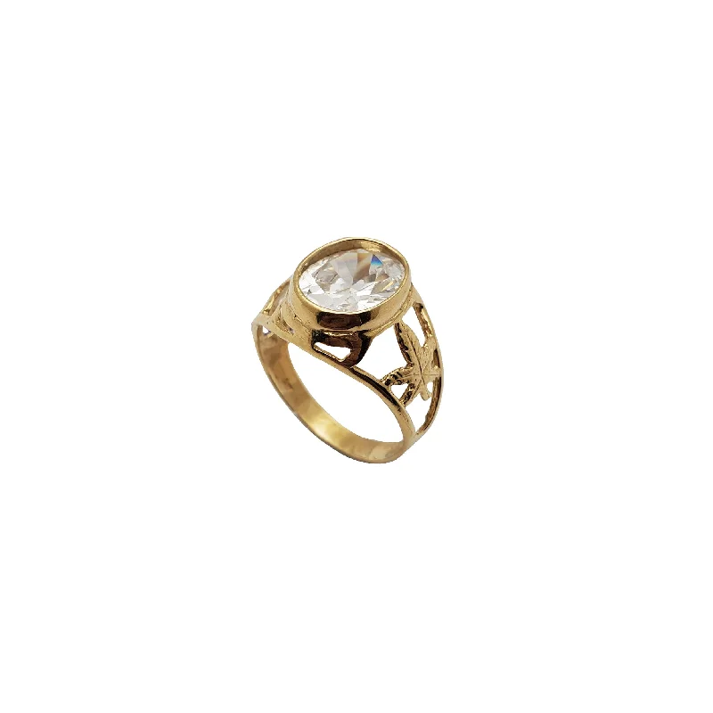 women's rings with sapphire -Marijuana Band Bezel-Set CZ Ring (14K)