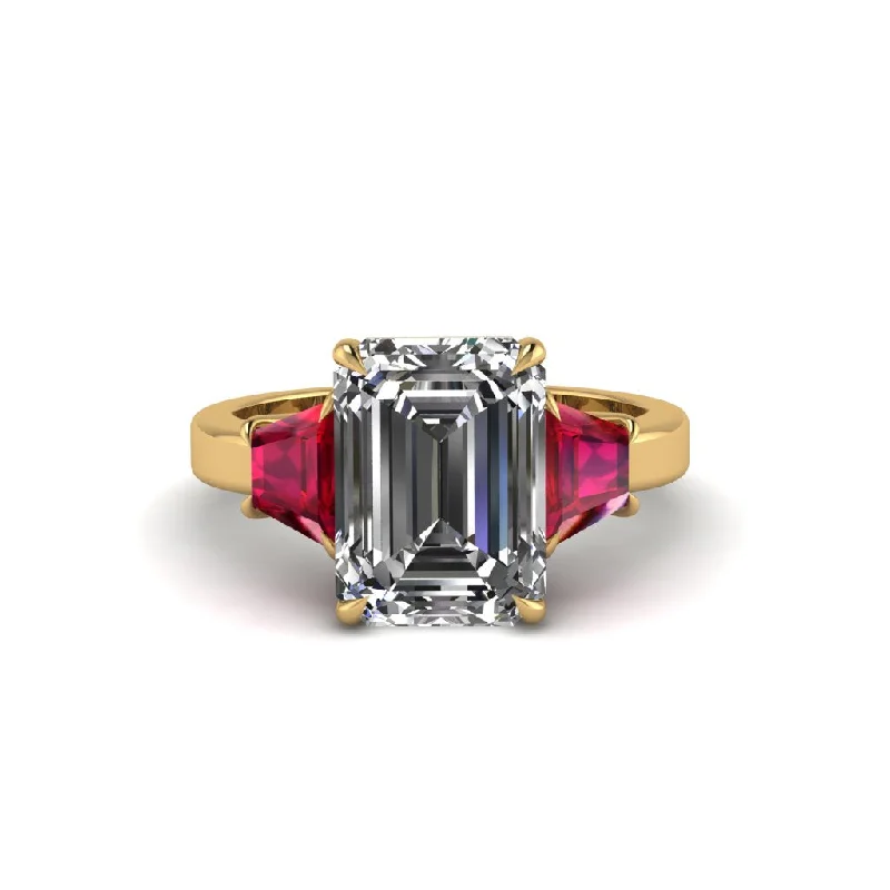 women's engagement rings with radiant cut diamond -Diamond Emerald Cut Three Stone Ring With Custom Baguette - Yvette No. 46