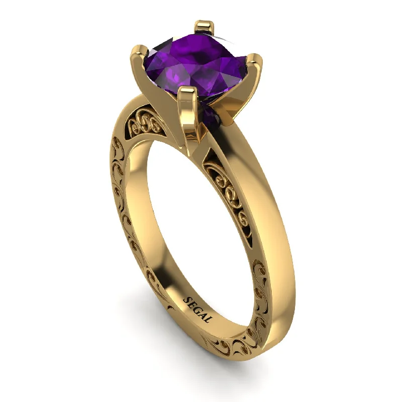 women's engagement rings with pear-shaped diamond -Vintage Solitaire Amethyst Ring - Vera No. 301