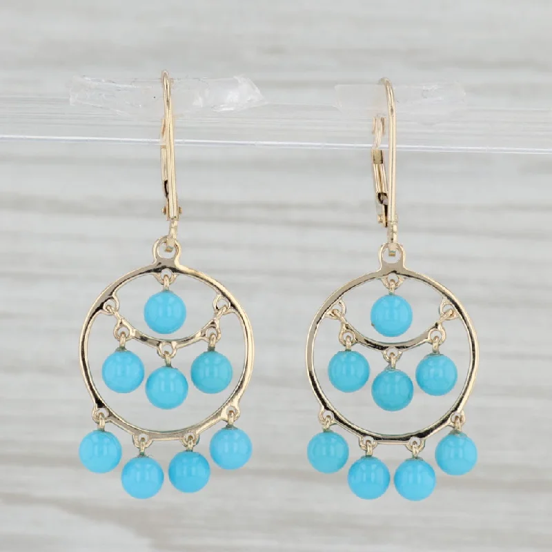 women's earrings with soft glow -Lab Created turquoise Bead Circle Dangle Earrings 14k Yellow Gold Lever Backs