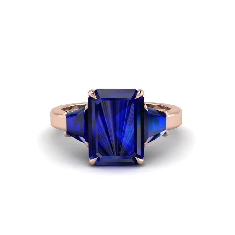 women's engagement rings gold -Sapphire Emerald Cut Three Stone Ring With Custom Baguette - Yvette No. 74