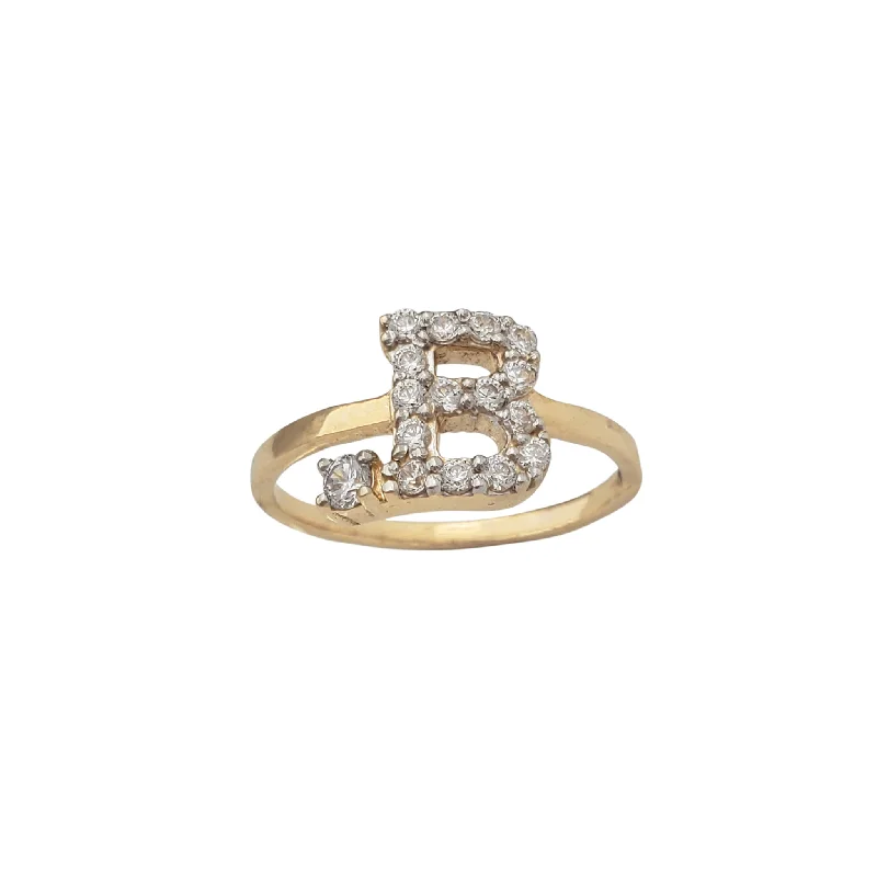 women's rings with emerald-cut stone -Zirconia Initial Letter "B" Solitaire Ring (14K)