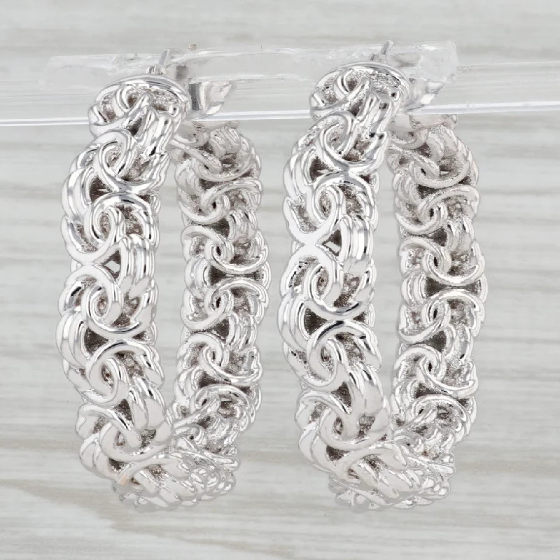 women's earrings with matching bracelet -Byzantine Hoop Earrings 14k White Gold Snap Top Round Hoops Statement