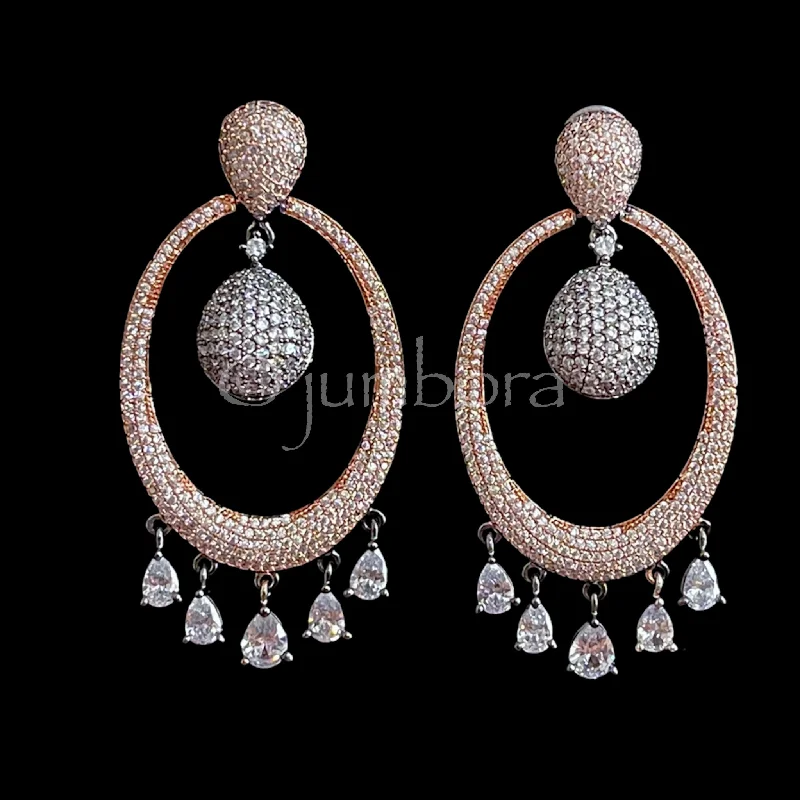 women's earrings with antique design -Statement Rose Gold Victorian Zircon AD (CZ) Earrings