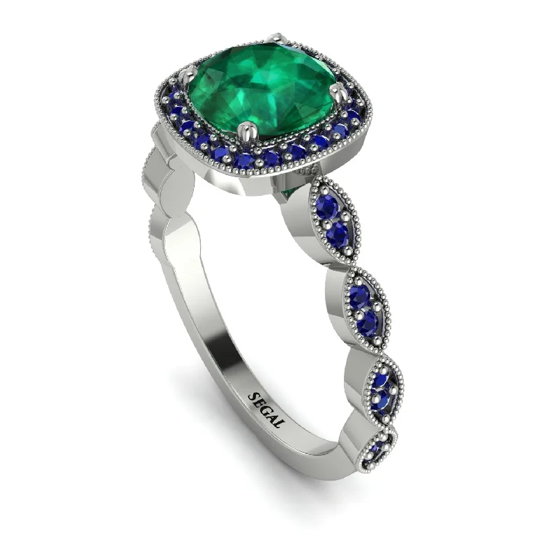 women's engagement rings with solitaire diamond -Vintage Inspired Emerald Halo Ring - Frances No. 66