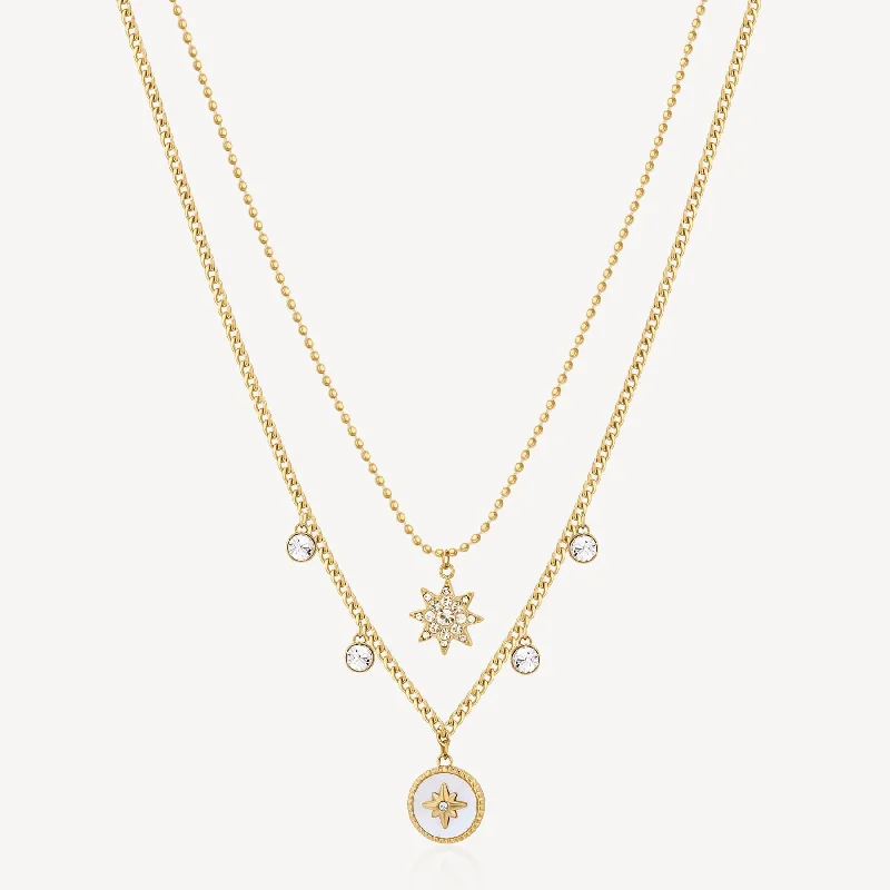 women's necklaces with halo setting -Stainless Steel Gold Tone Chakra Necklace - Star